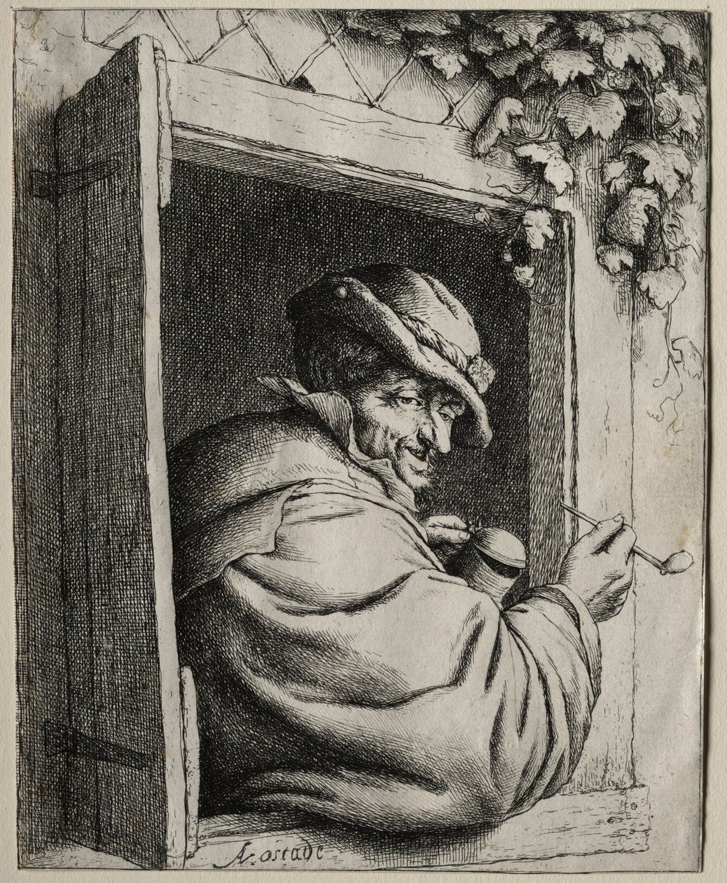 Penceredeki Sigara İçen. by Adriaen Jansz. van Ostade