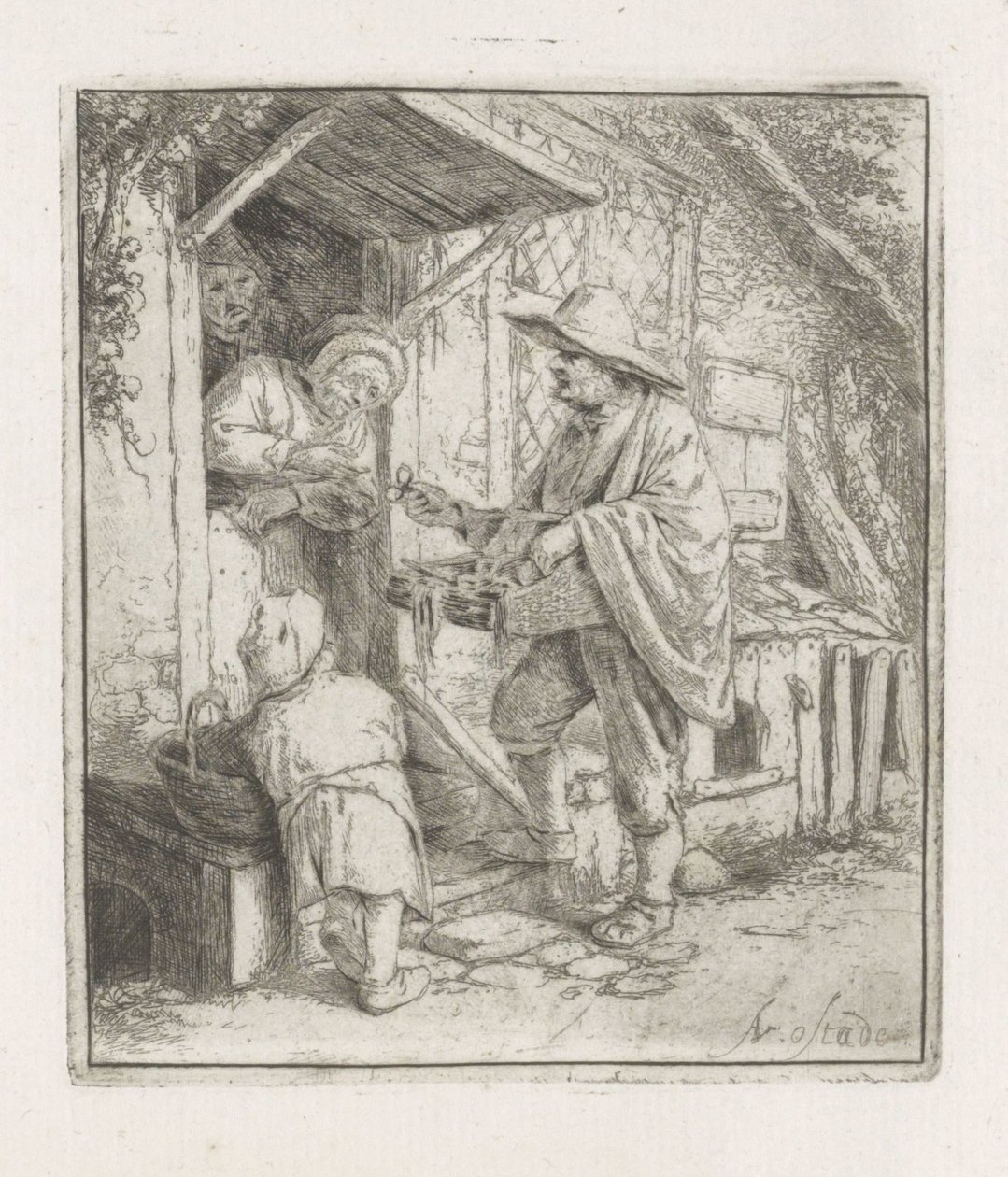 Yaşlı bir kadınla gözlük satıcısı by Adriaen van Ostade