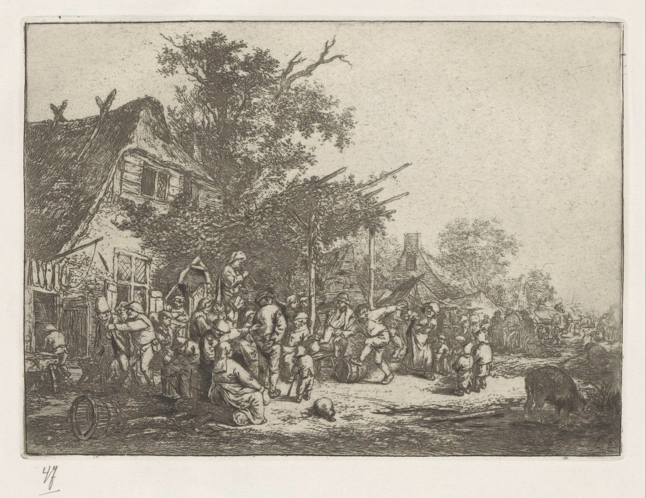Bir hanın önünde dans eden köylüler by Adriaen van Ostade