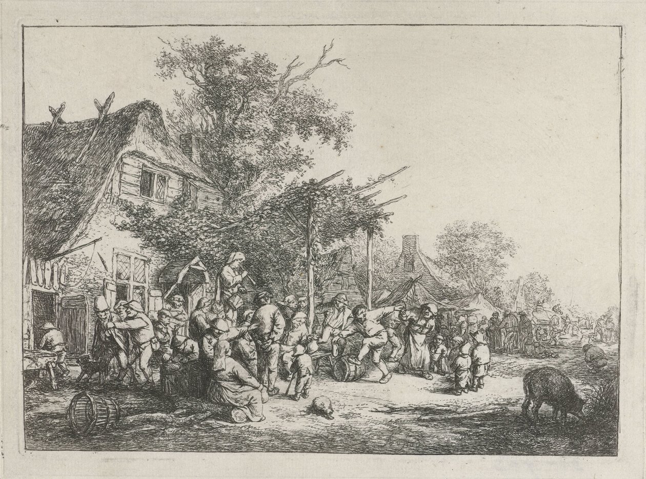 Bir hanın önünde dans eden köylüler by Adriaen van Ostade