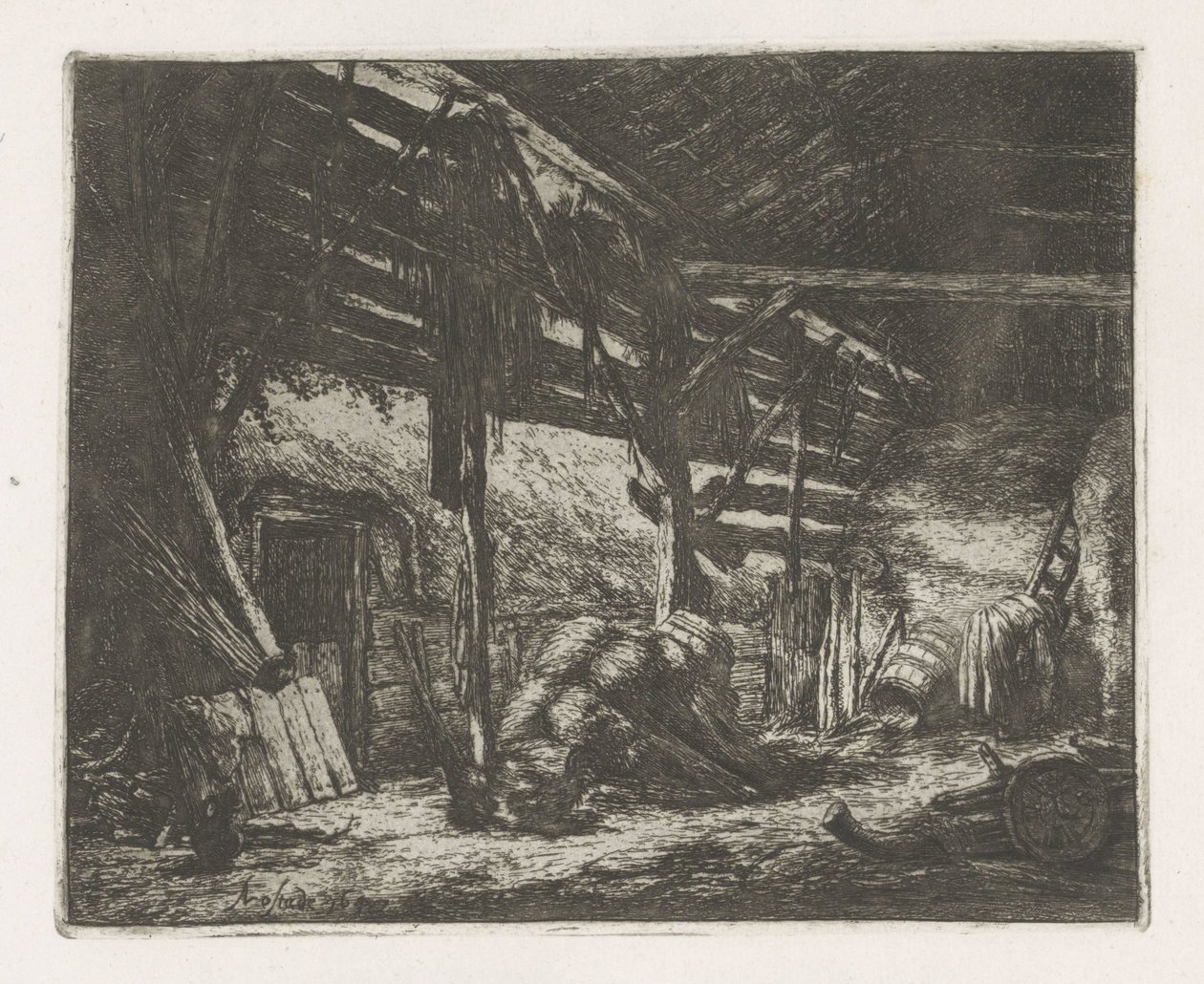 Bir saman ahırının içi by Adriaen van Ostade