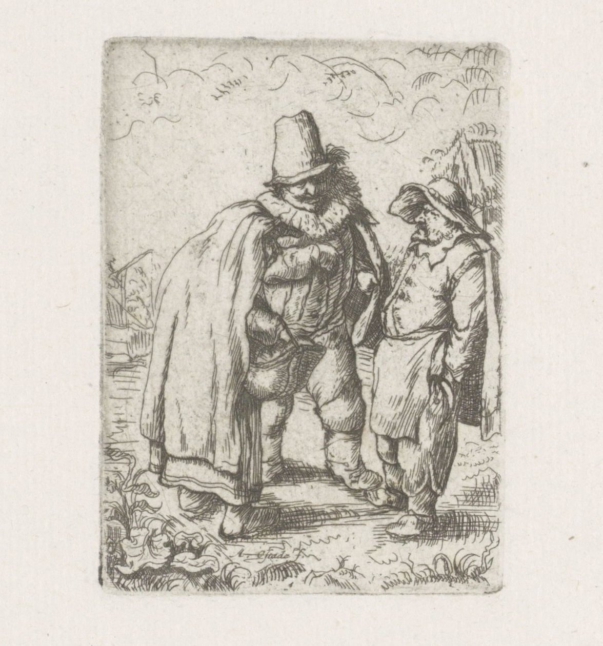 Köylü bir çiftle pilili yakalı adam by Adriaen van Ostade
