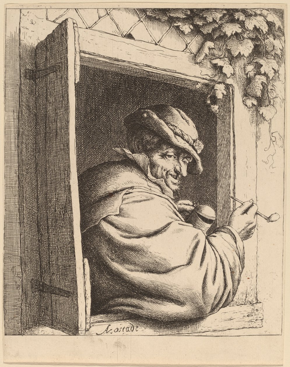 Pencerede sigara içen by Adriaen van Ostade