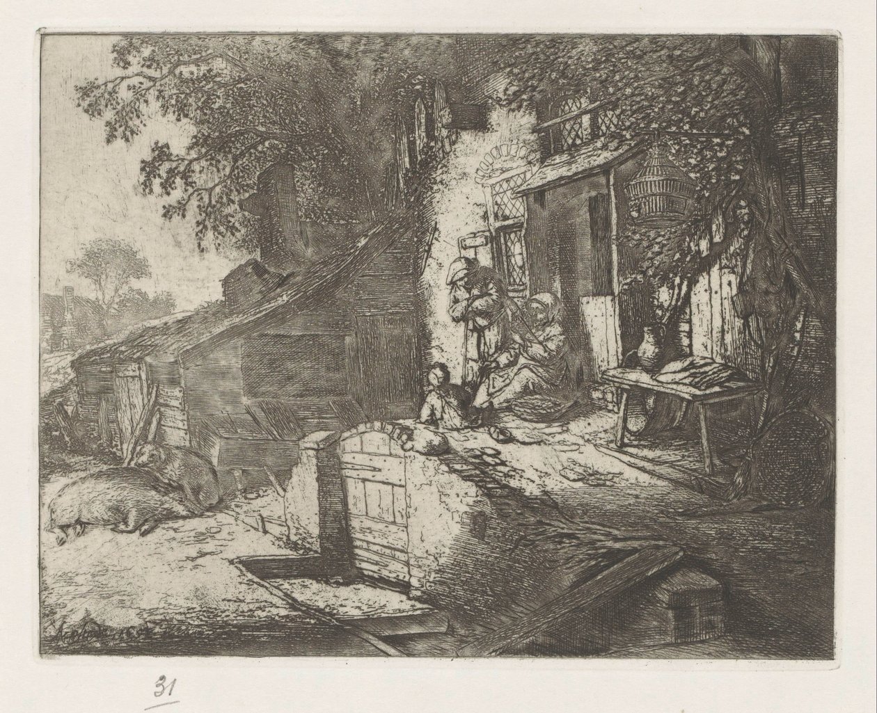 Bir evin önünde dönen kadın by Adriaen van Ostade
