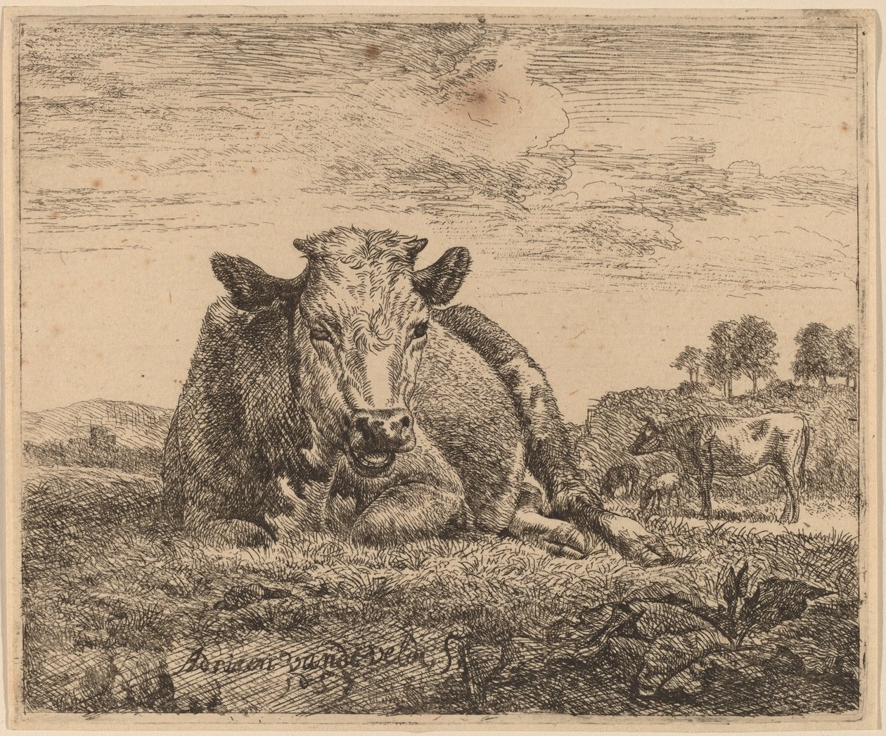 Yaslanmış İnek by Adriaen van de Velde