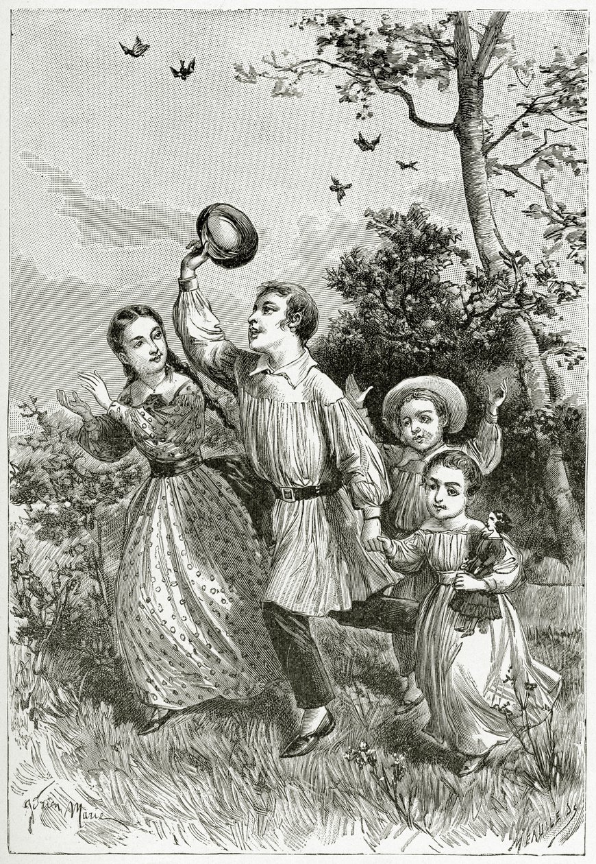 Aile, 19. Yüzyıl (bw gravürü) by Adrien Emmanuel Marie