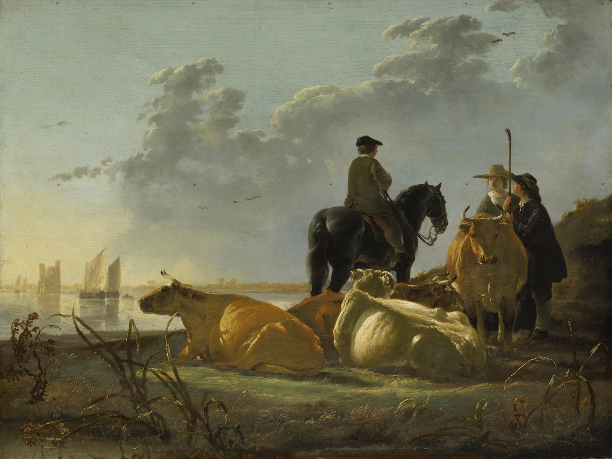 Merwede Nehri Kıyısında Dört İnekli Köylüler by Aelbert Cuyp