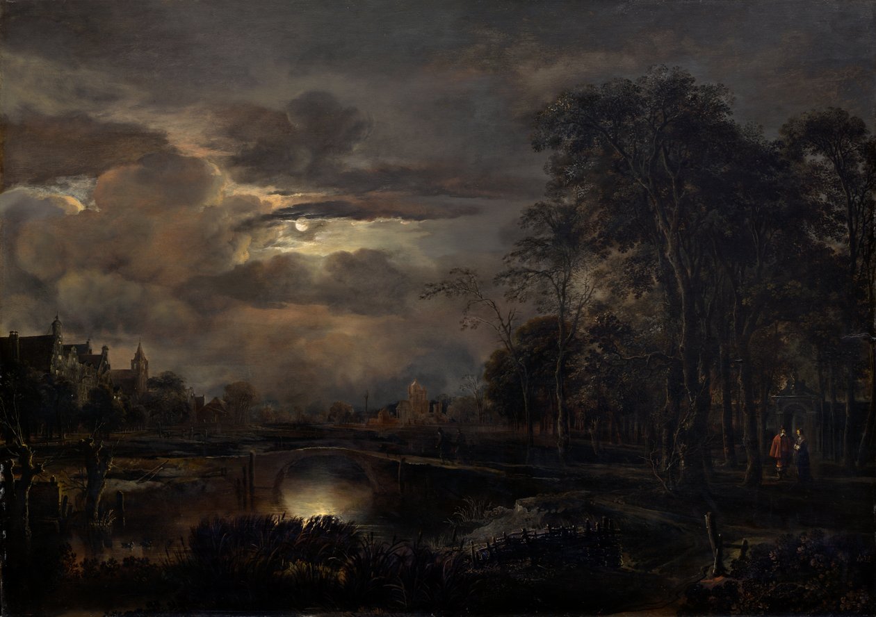Köprü ile Mehtaplı Manzara by Aert van der Neer