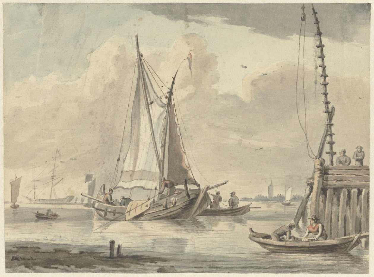 Dordrecht yakınlarındaki nehirde yelkenli gemiler by Aert Schouman