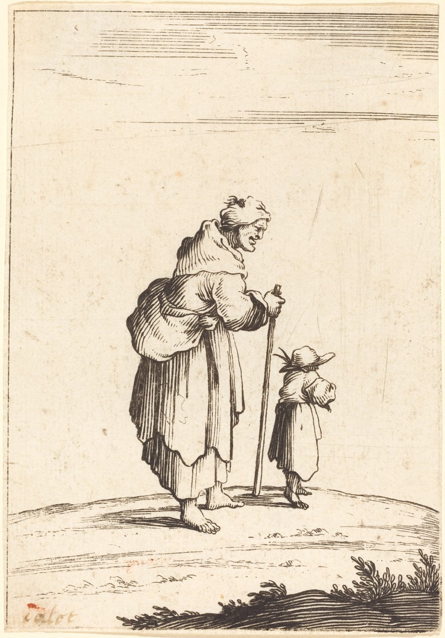 dilenci kadın ve çocuk by After Jacques Callot