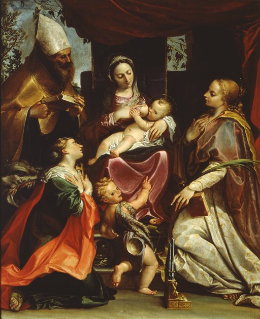 Çocuk ve Azizler ile Madonna by Agostino Carracci