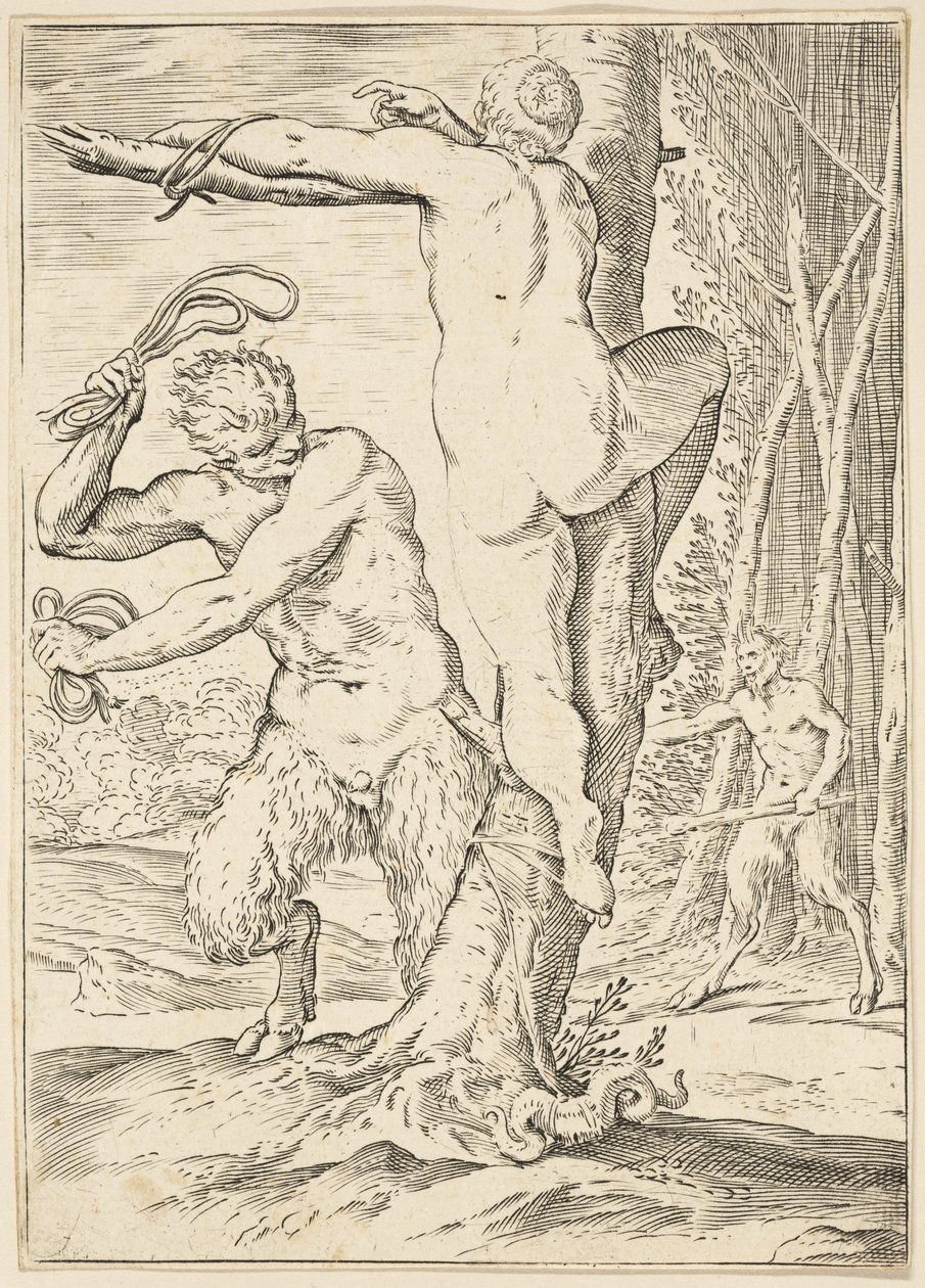 Bir Periyi Kırbaçlayan Satyr, c.1590-95 by Agostino Carracci