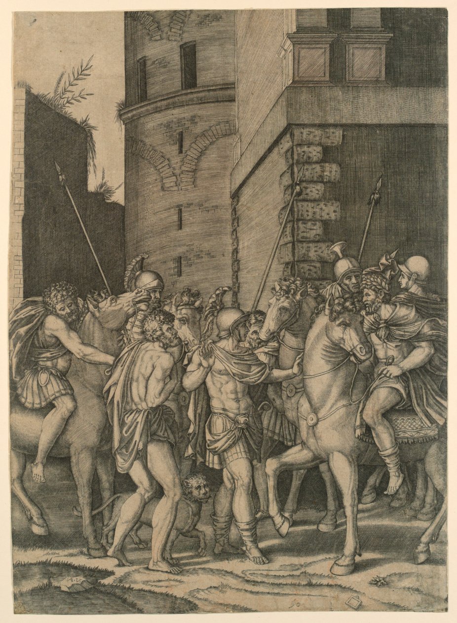 Bir Askerle Karşılaşan Roma İmparatoru by Agostino Veneziano