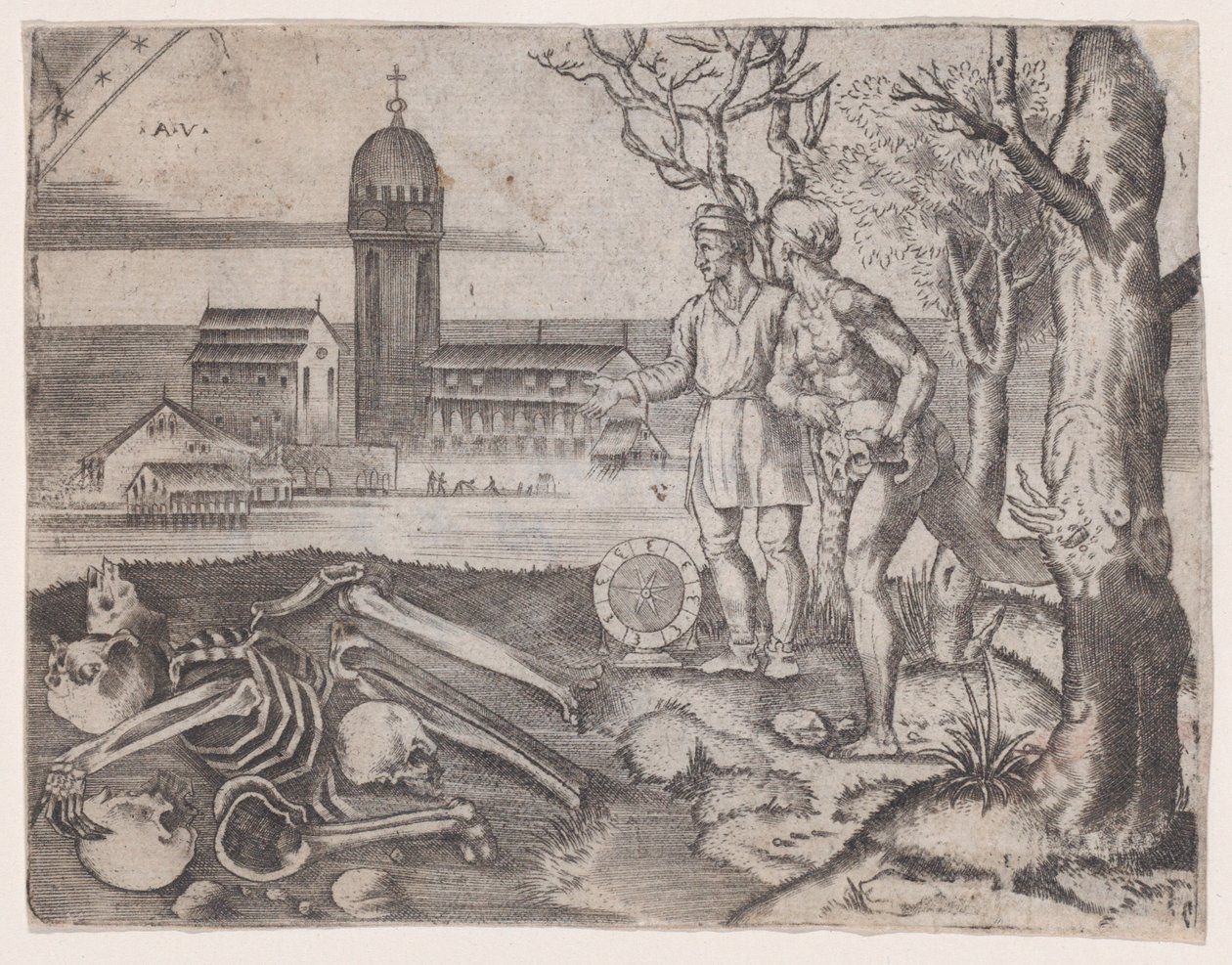Bir Mezarlıkta İki Adam, ca. 1514-36. by Agostino Veneziano