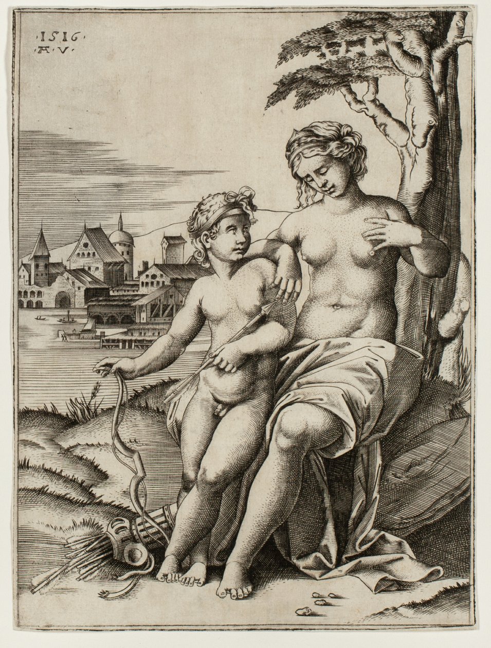 Cupid'in Dartıyla Yaralanan Venüs by Agostino dei Musi
