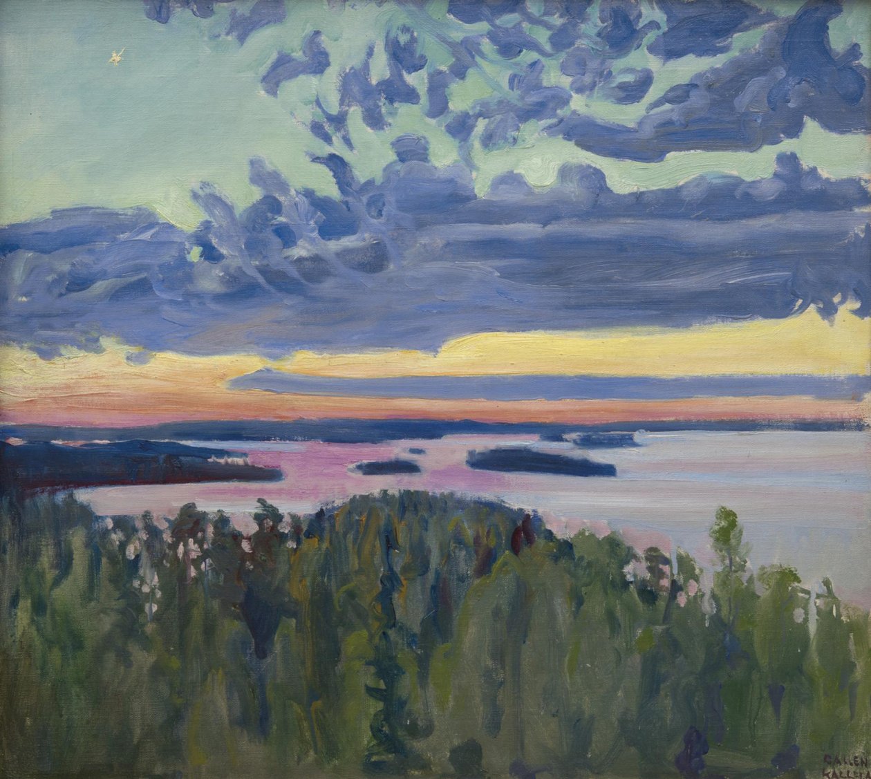 Bir Gölün Üzerinde Günbatımı. by Akseli Gallen Kallela