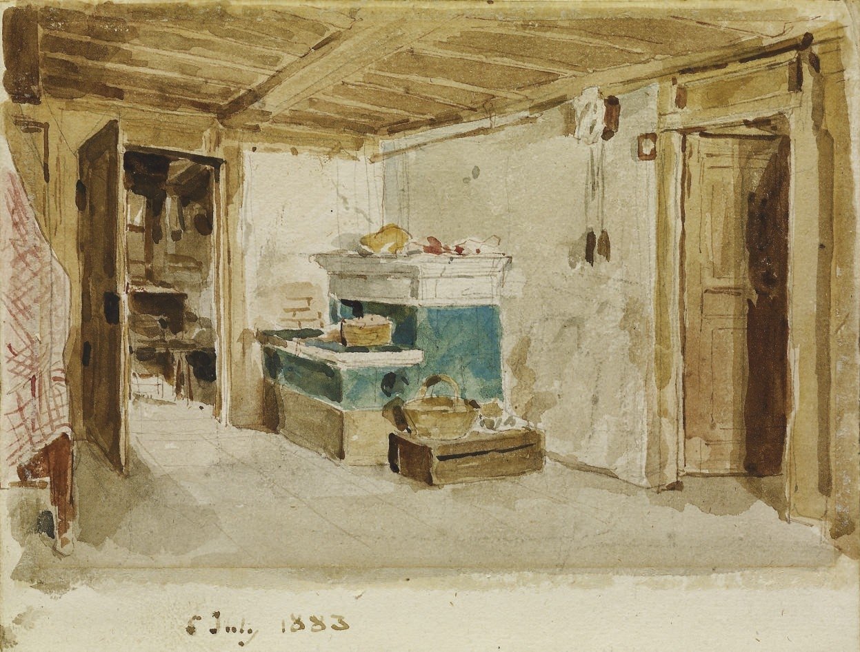 Yeşil fırınlı çiftlik evi salonu by Albert Anker