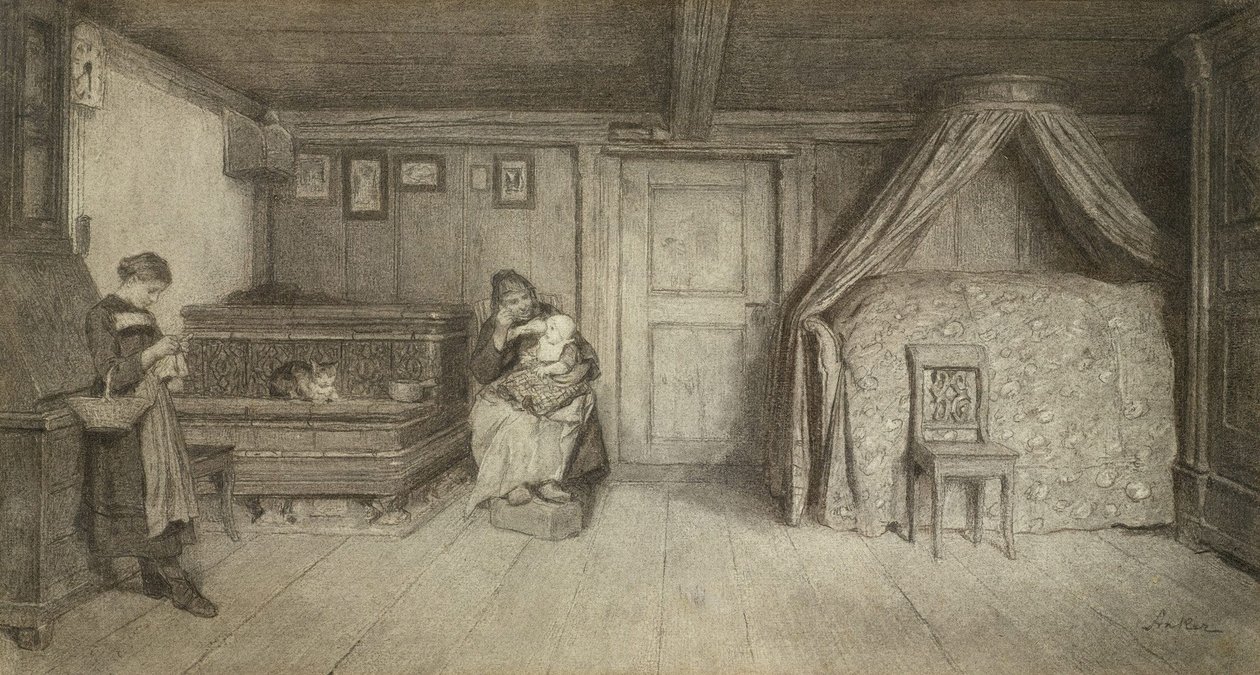 Bir iç aile sahnesi by Albert Anker