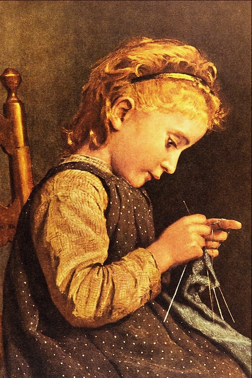 küçük kız örgü by Albert Anker