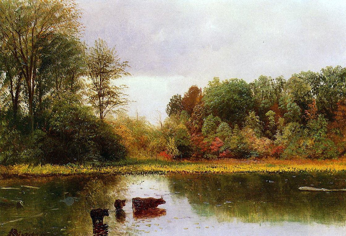 Bir Peyzajda Sulayan İnekler by Albert Bierstadt