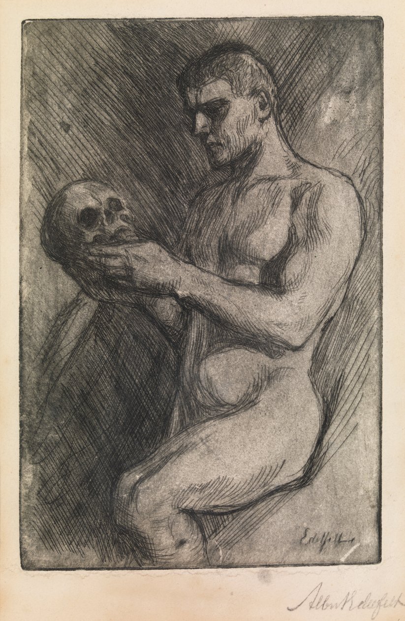 Çıplak adam ve kafatası by Albert Gustaf Aristides Edelfelt