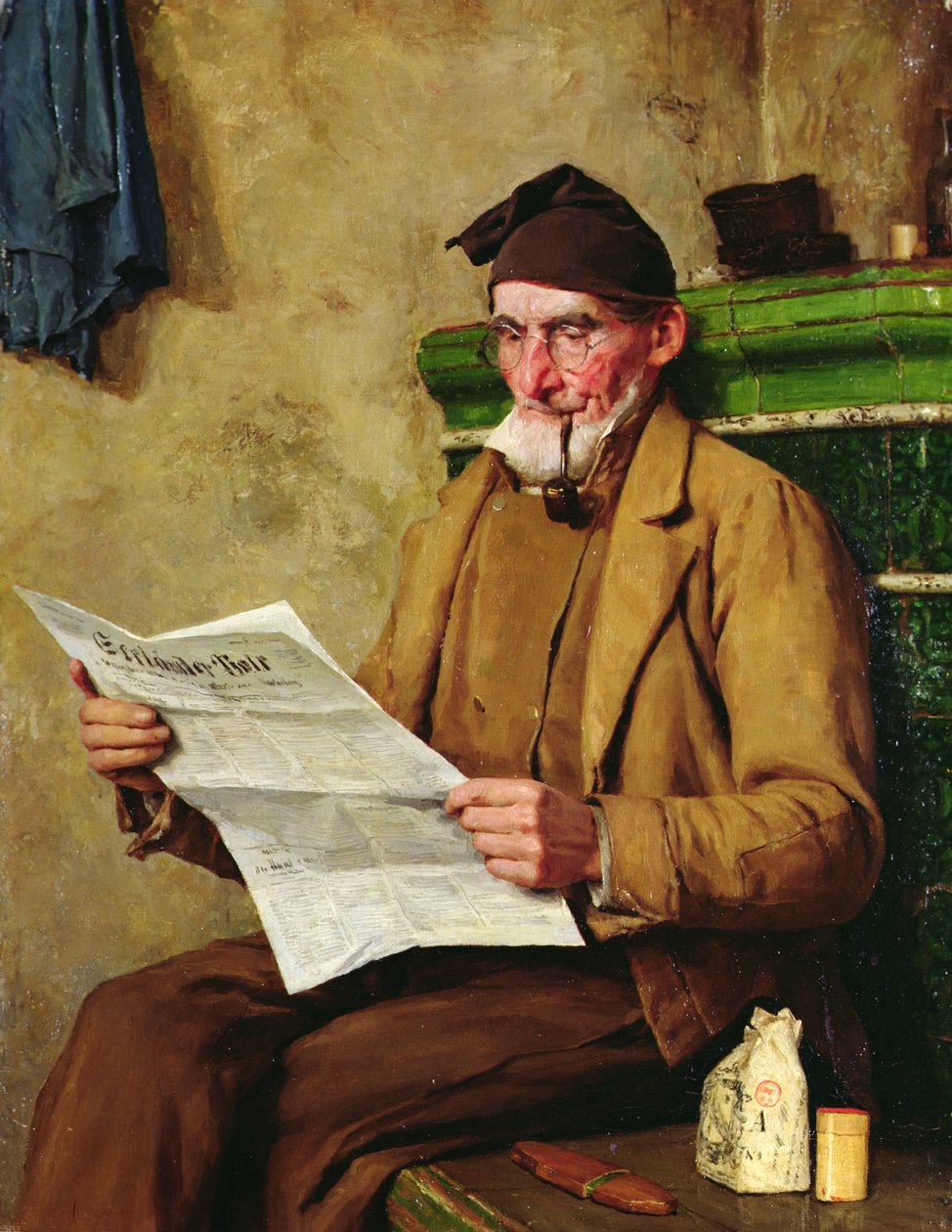 Gazete Okuyan Yaşlı Feissli by Albert Anker