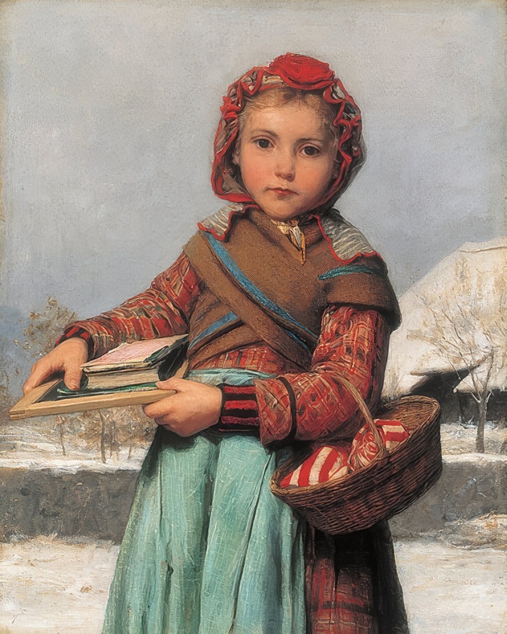 Kayrak ve dikiş sepeti ile kız öğrenci. 1878 by Albert Anker