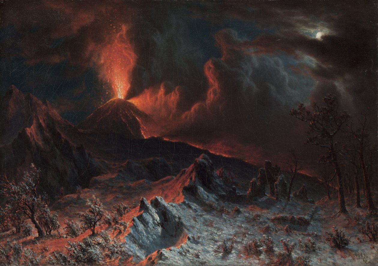 Vezüv Yanardağı, 1868 Geceyarısı. by Albert Bierstadt