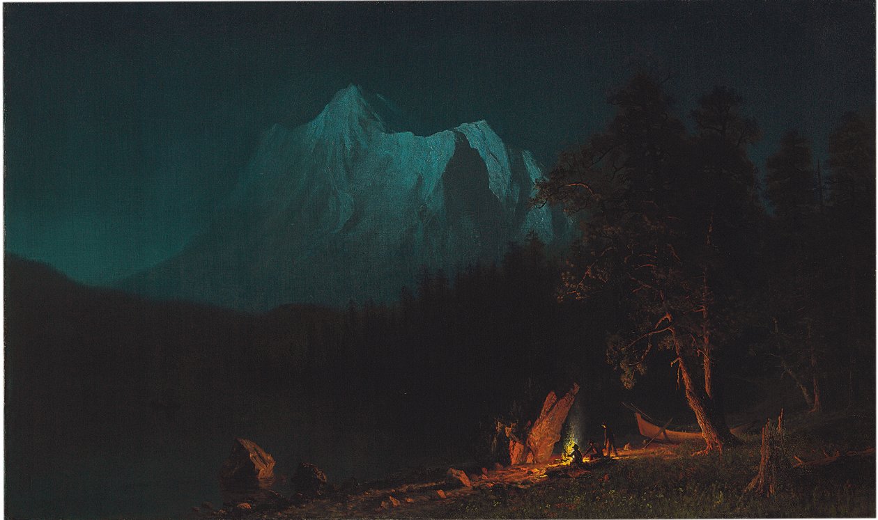 Ay Işığında Dağlık Manzara by Albert Bierstadt