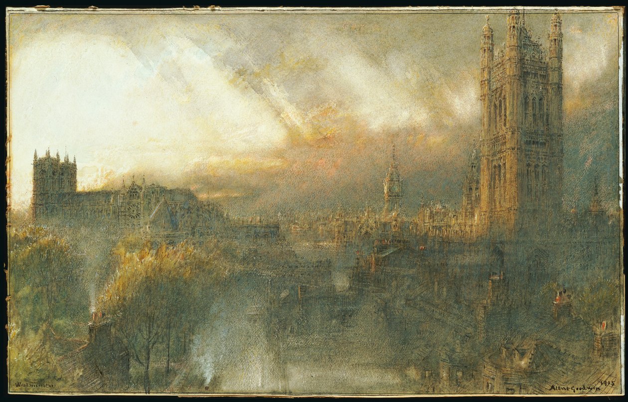 Bir Evin tepesinden Westminster, 1915 by Albert Goodwin
