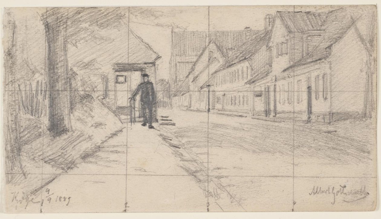 Yürüyen adam ile Køge sokak by Albert Gottschalk