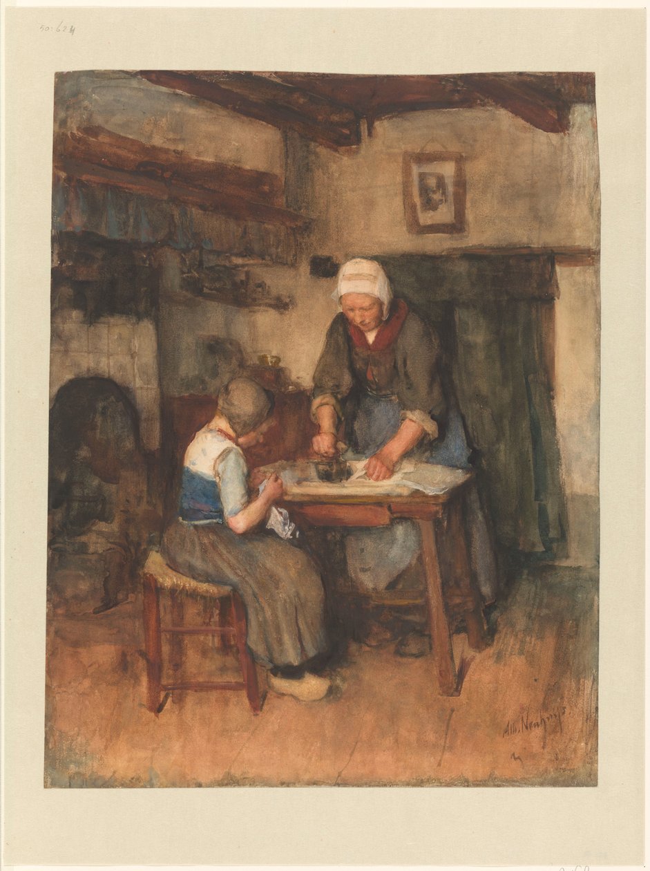 Kadın Ütü ve çocuk dikiş ile iç by Albert  Neuhuys