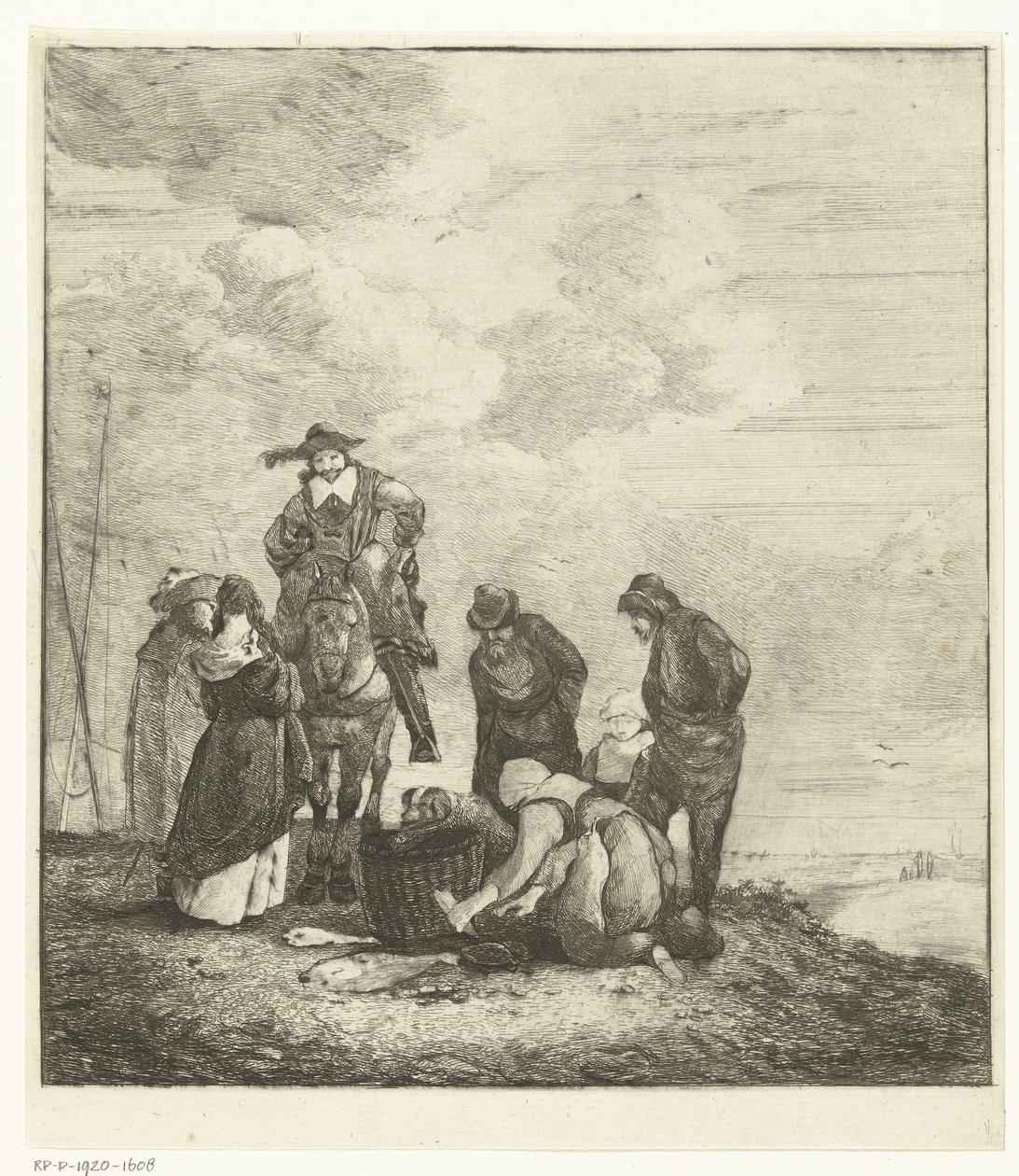 Sahilde müşterilerle balık satıcısı by Albertus Brondgeest