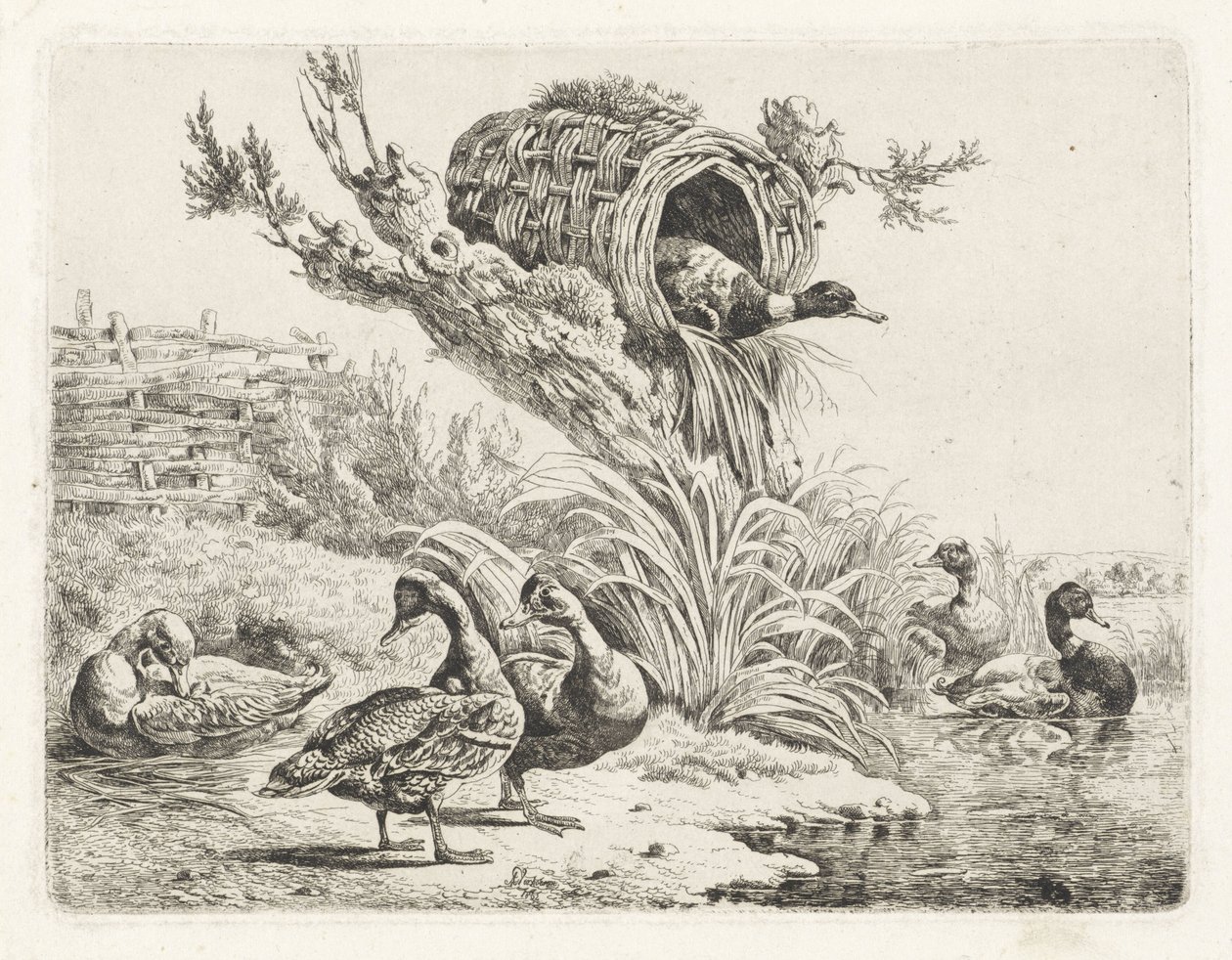 Bir su kenarındaki ördekler by Albertus Verhoesen