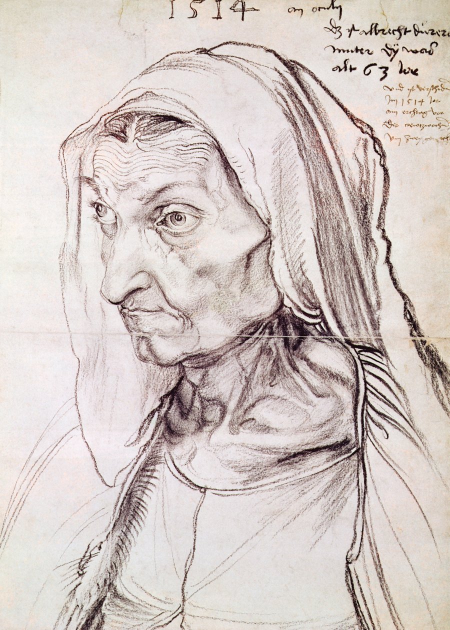 Sanatçının annesinin portresi, 1514 (kağıt üzerinde karakalem) by Albrecht Dürer