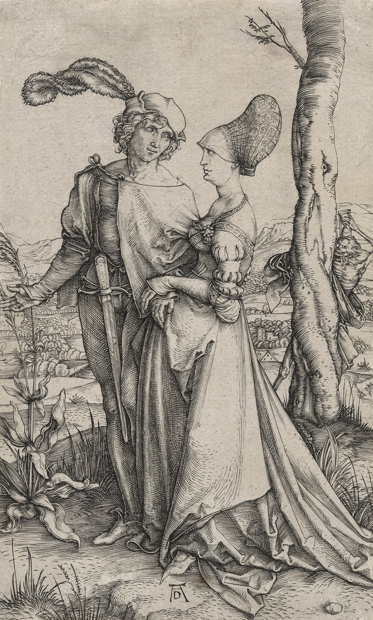 The Promenade or Young Couple Threatened by Death, c.1498 (engraving on laid paper) by Albrecht Dürer