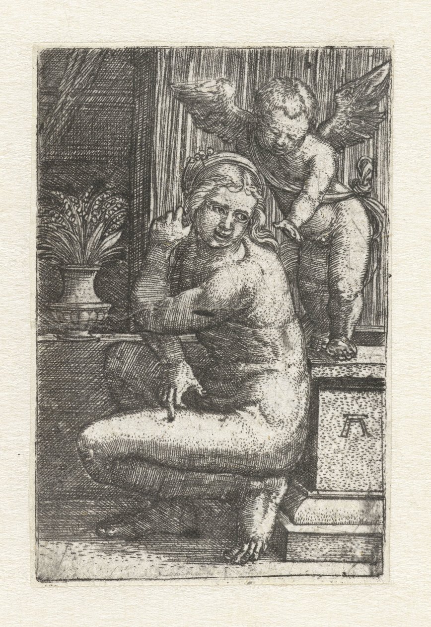 Cupid ile Diz çökmüş Venüs by Albrecht Altdorfer