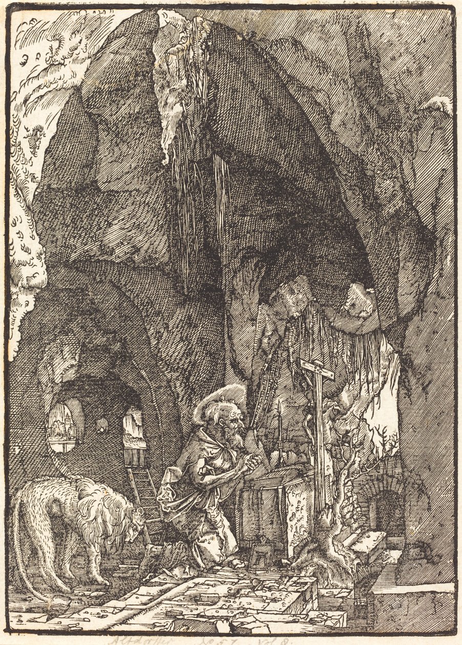 Bir Mağarada Aziz Jerome by Albrecht Altdorfer