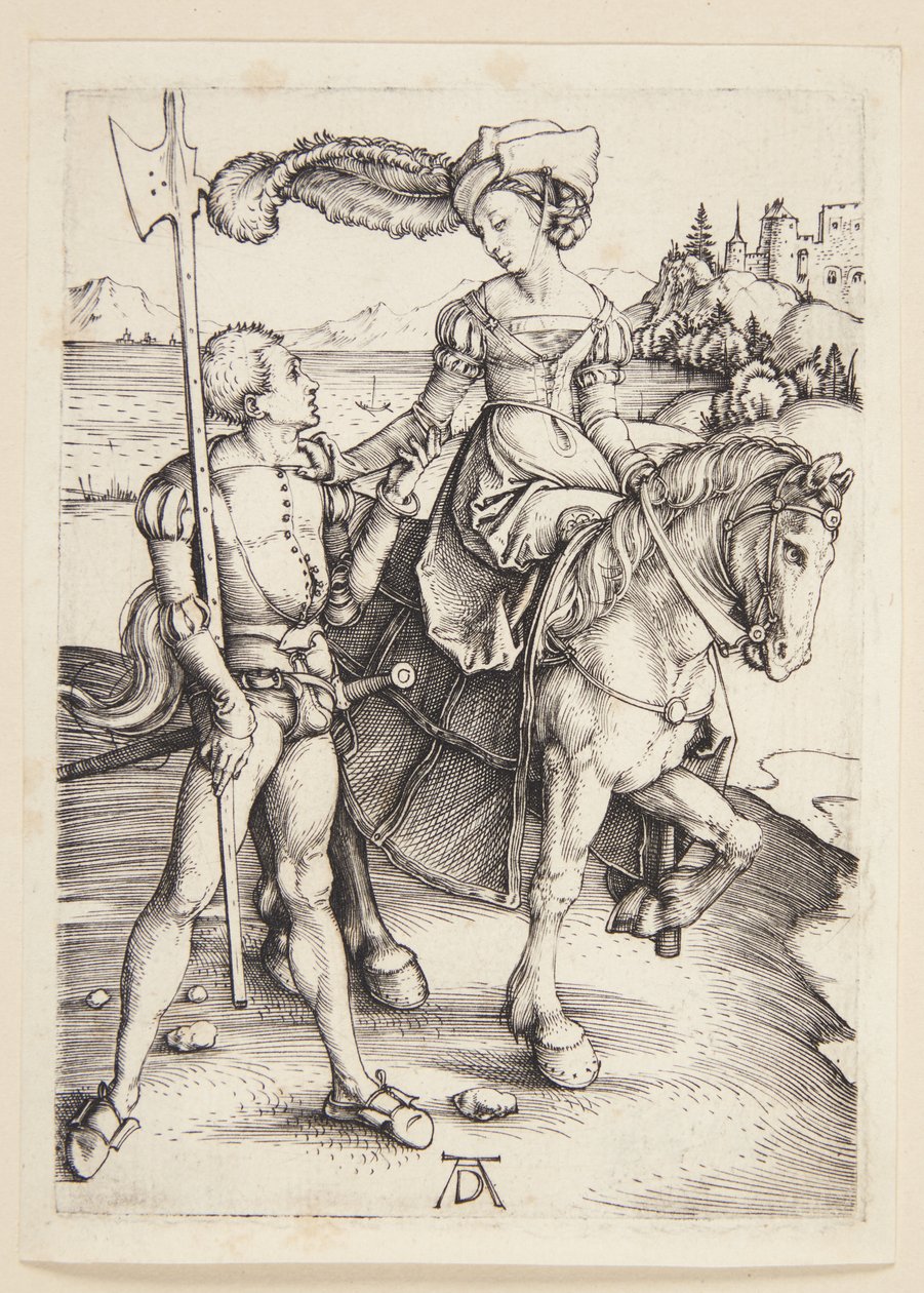 Bayan at sırtında ve lansquenet üzerinde by Albrecht Dürer