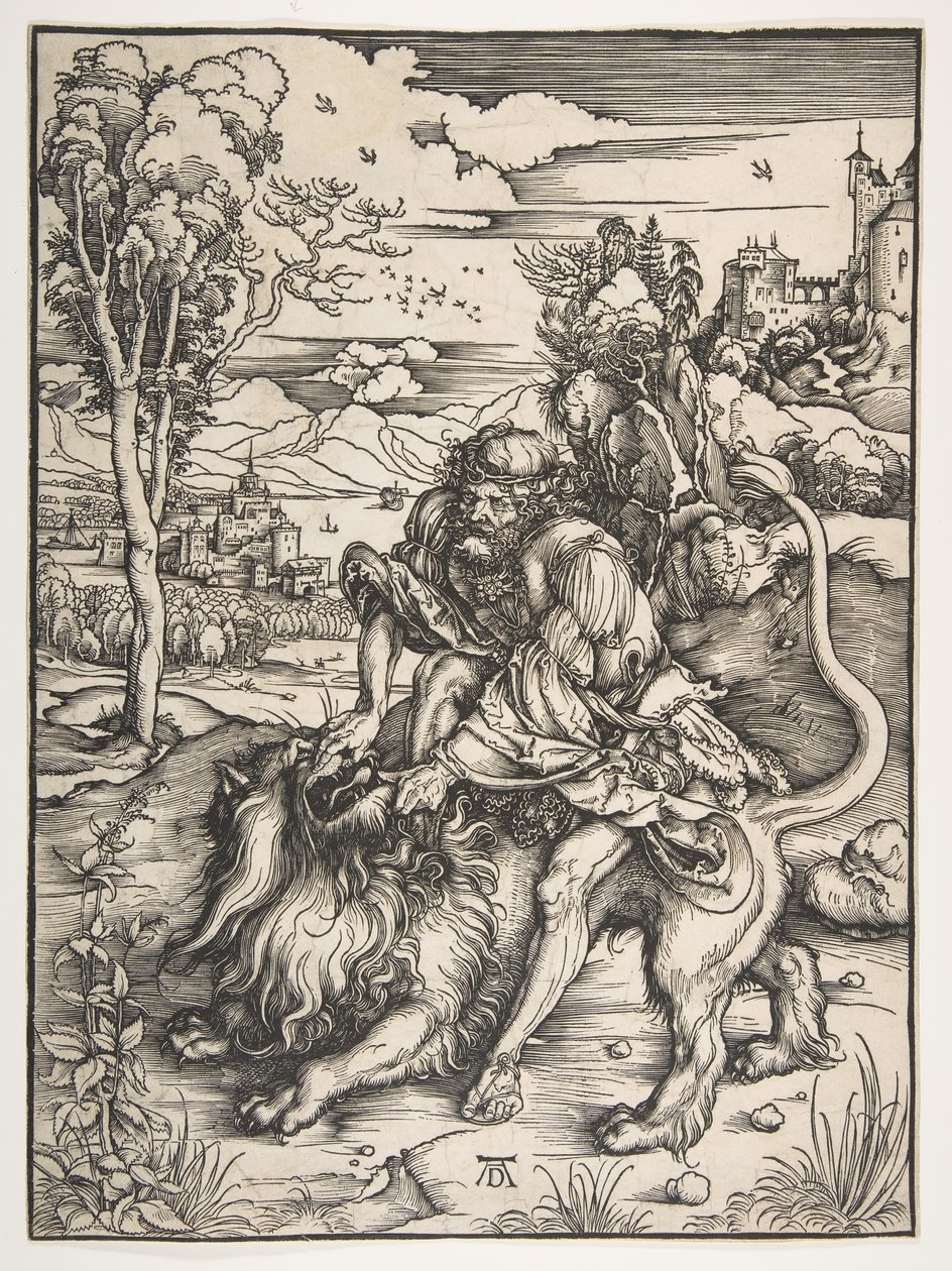Samson Rending the Lion, ca. 1497-98. by Albrecht Dürer