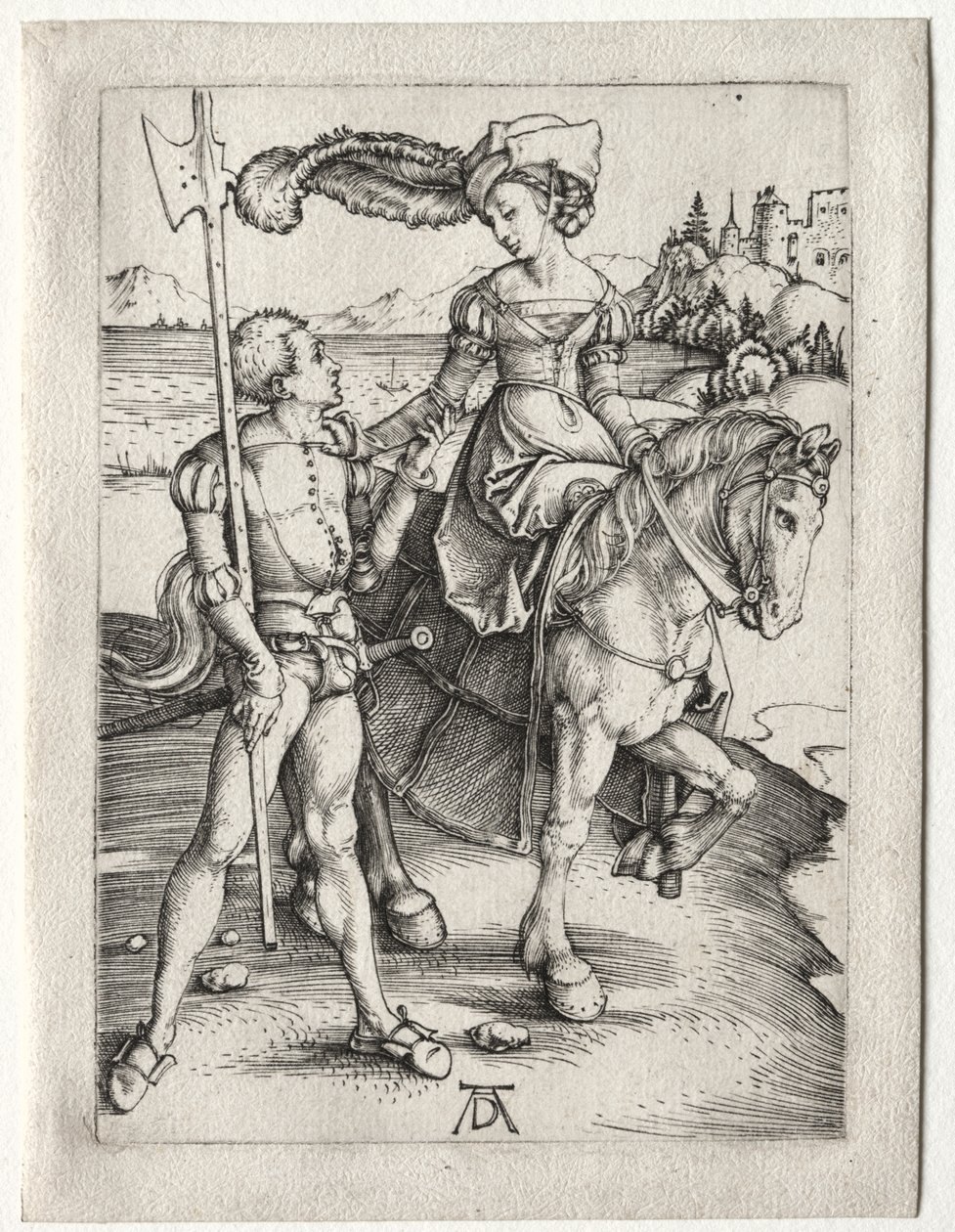 Lady Riding ve Landsknecht by Albrecht Dürer