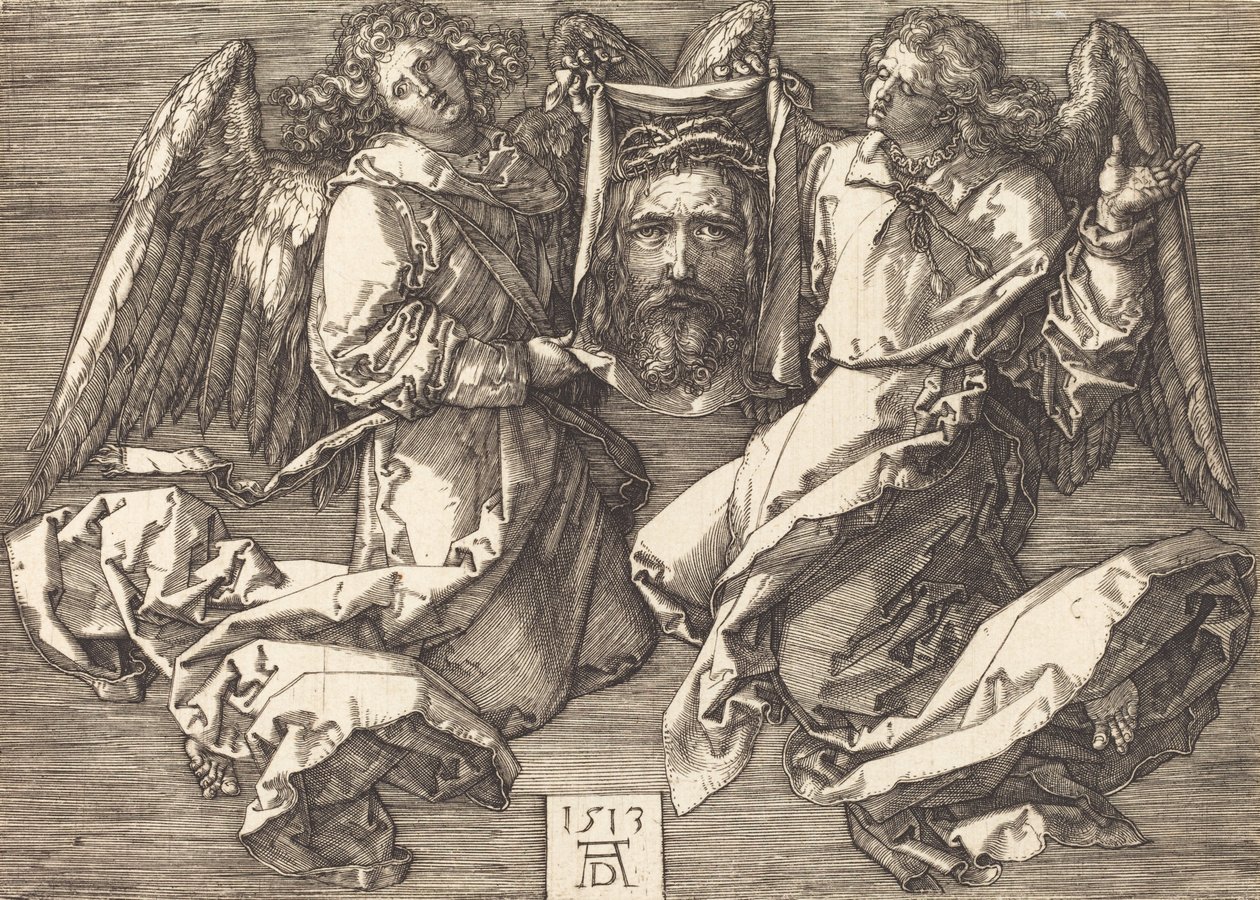 İki Melek Tarafından Tutulan Sudarium, 1513. by Albrecht Dürer