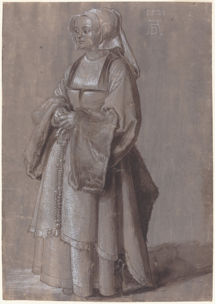 Hollandalı elbiseli genç kadın by Albrecht Dürer