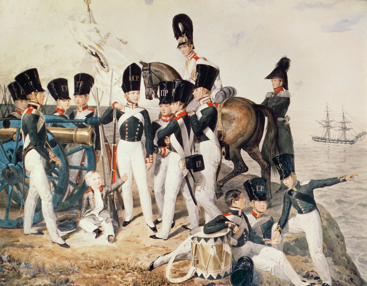 Tsarevich Alexander (1818-81), Kadetleri ile Peterhof