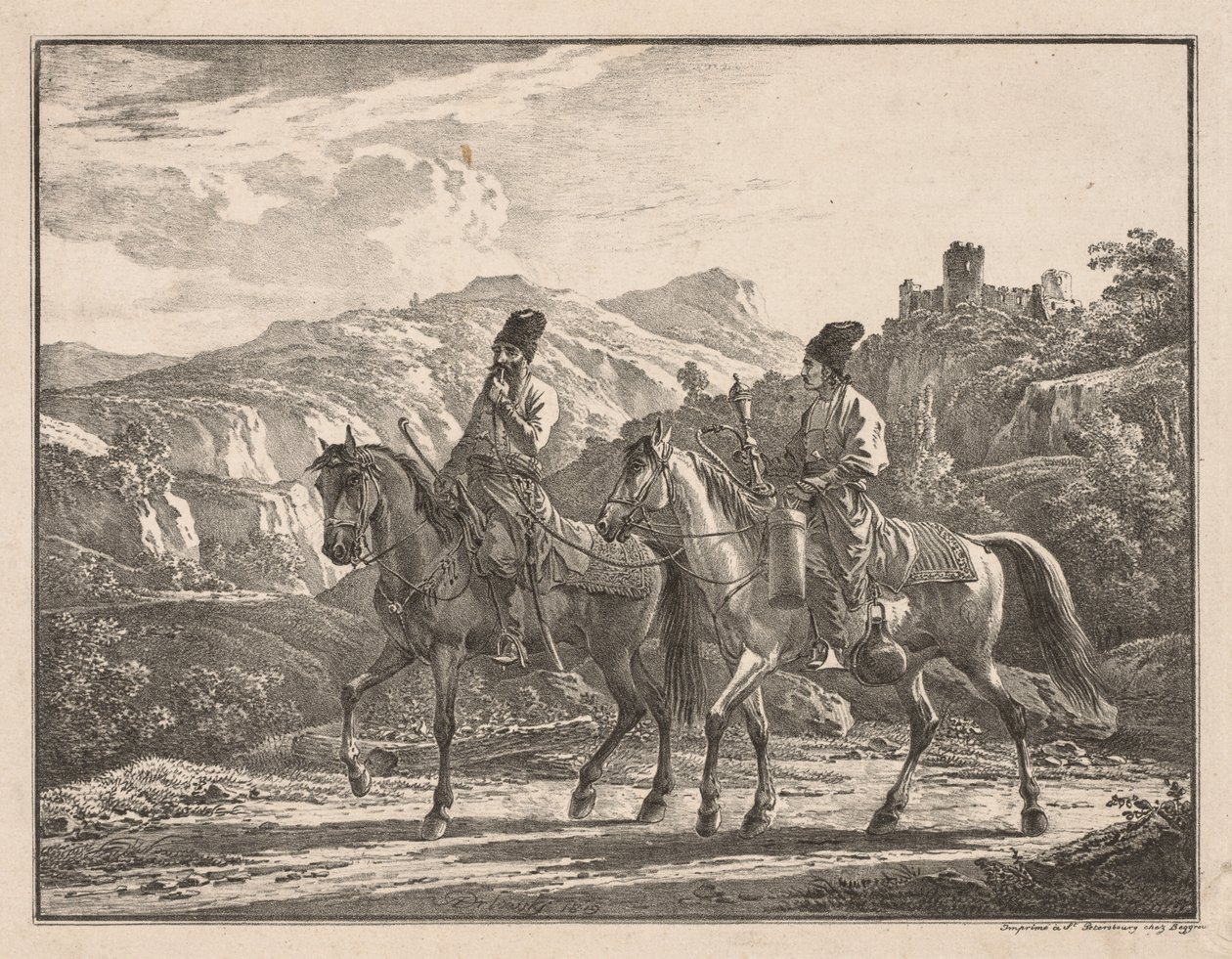 At Sırtında İki Kazak by Aleksandr Orlowski