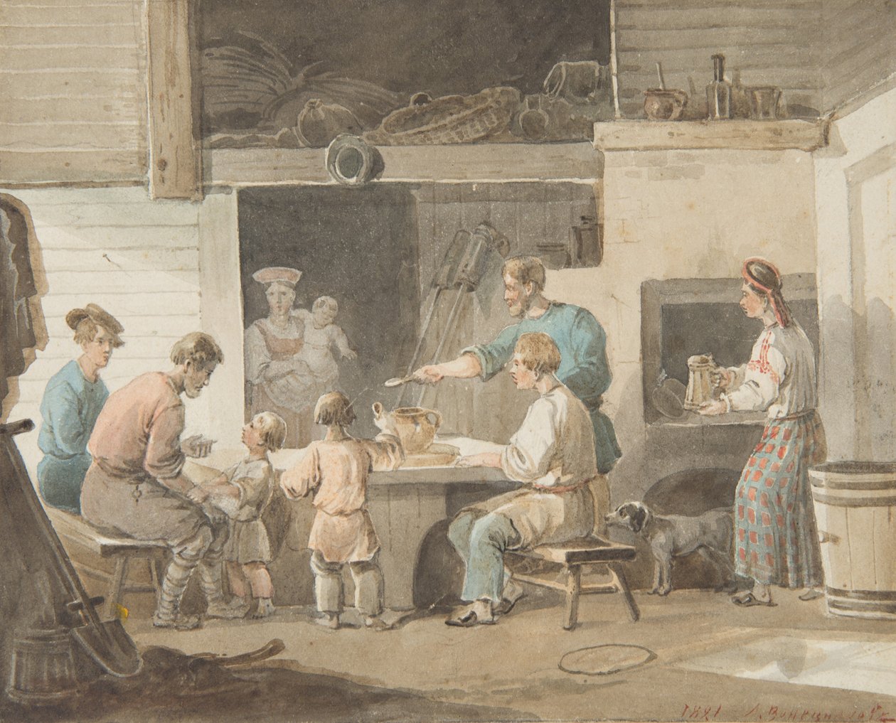 Öğle yemeği, 1821 by Aleksei Gavrilovich Venetsianov