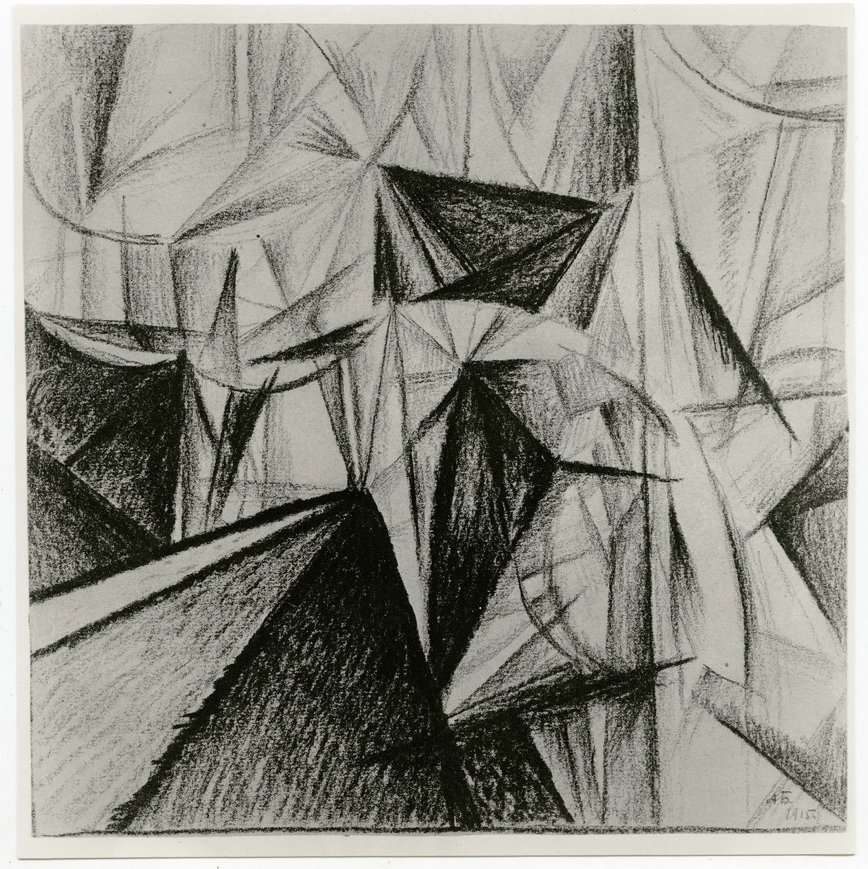 Rayonnist Kompozisyon (Ritmik Kompozisyon), 1915 (kağıt üzerinde kömür) by Alexander Bogomazov