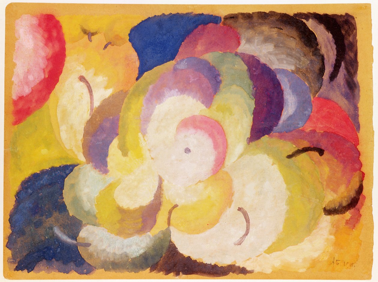 Elmalı Natürmort, 1915 (gemiye serilen kağıt üzerine guaj boya) by Alexander Bogomazov