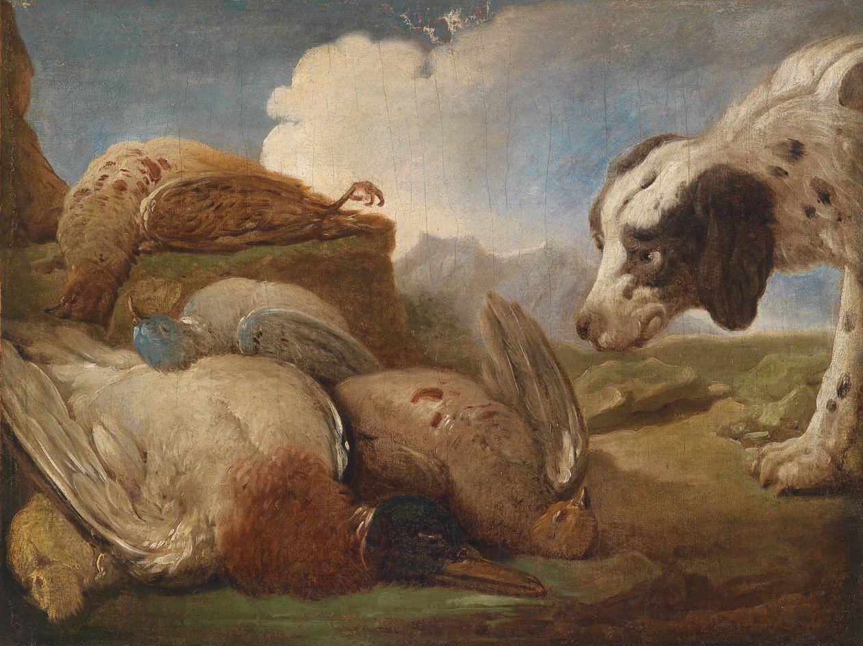 Bir av köpeği, avlanan yabani kuşları koklayarak by Alexandre Francois Desportes