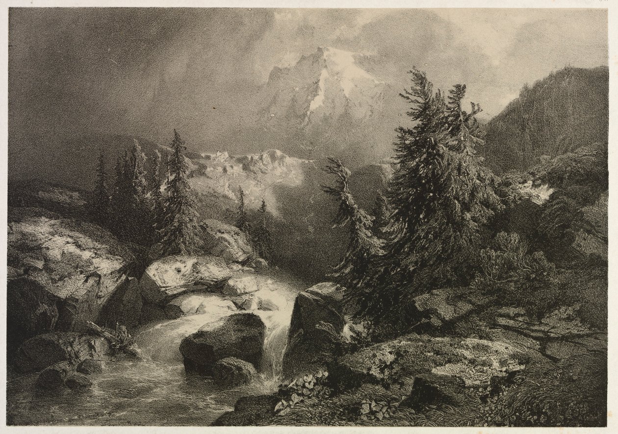 Alplerde fırtına. by Alexandre Calame
